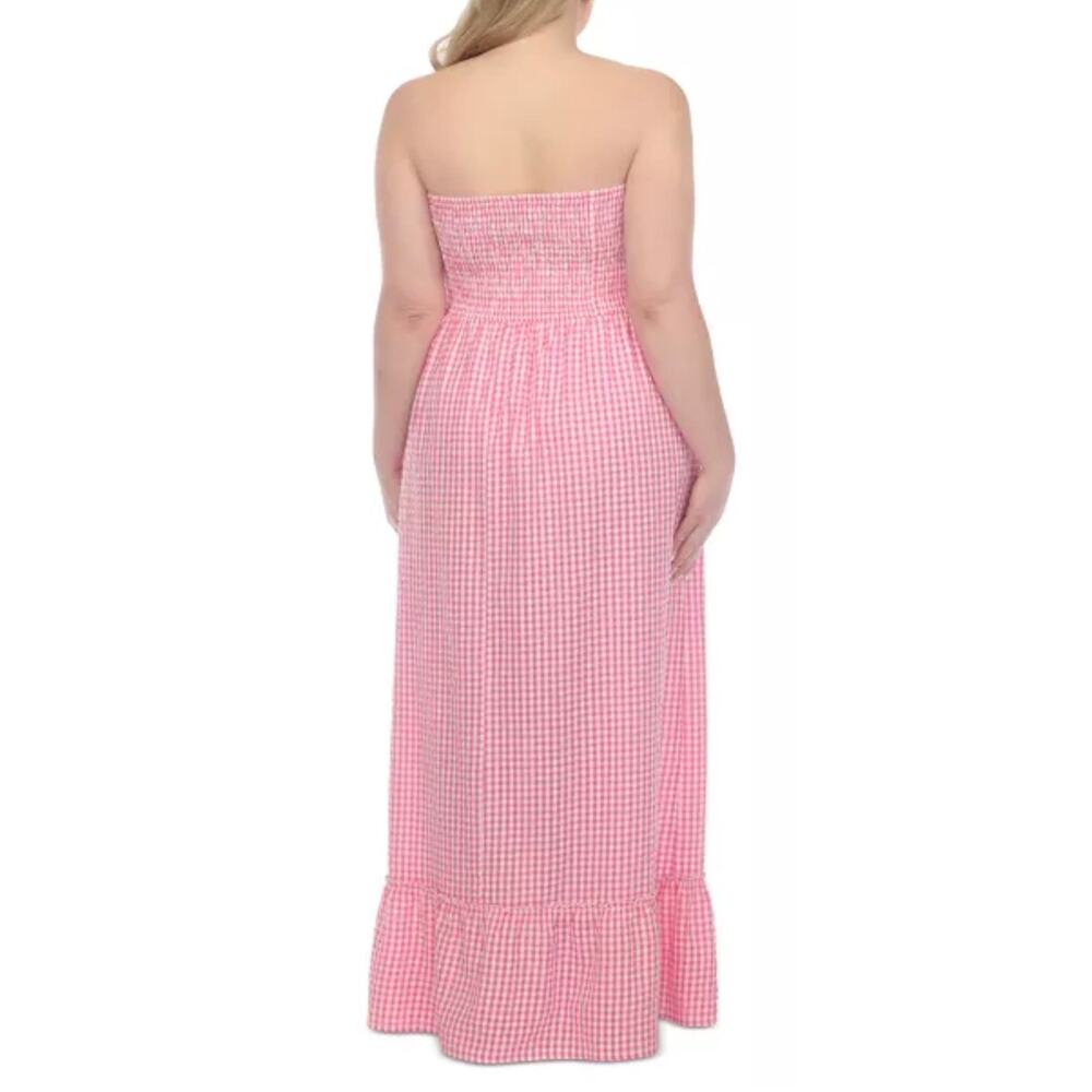 Raviya Pink Gingham Strapless Cover Up Maxi Dress L NWT - Picture 4 of 7